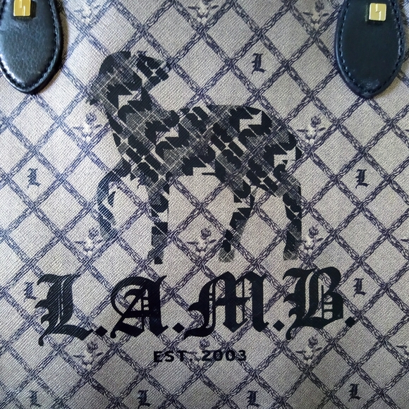 L.A.M.B. Leather Shoulder Bag Purse Tote Monogram - Picture 2 of 8